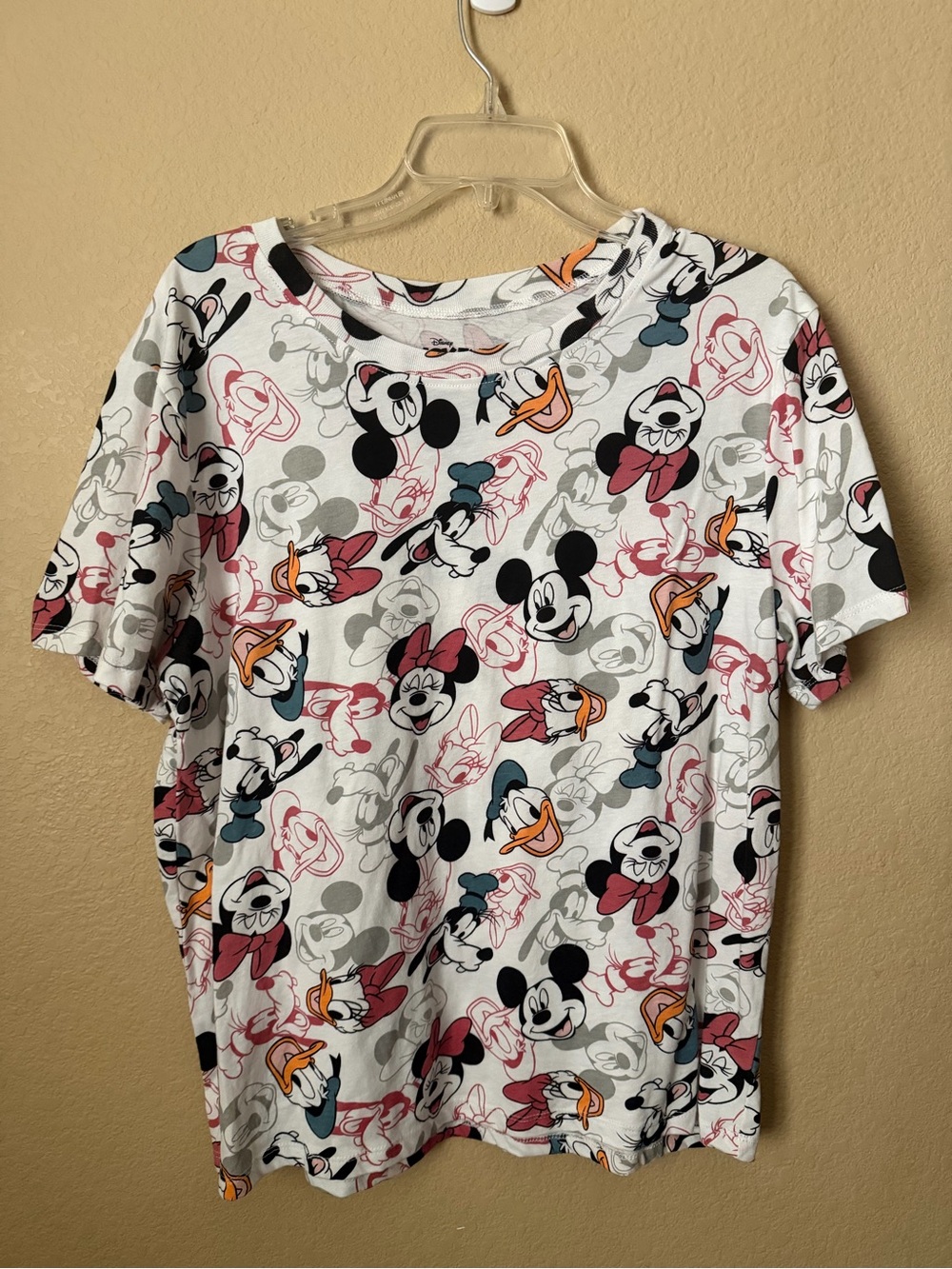 Disney Mickey White Tee with Pink, Black & Orange Disney Faces